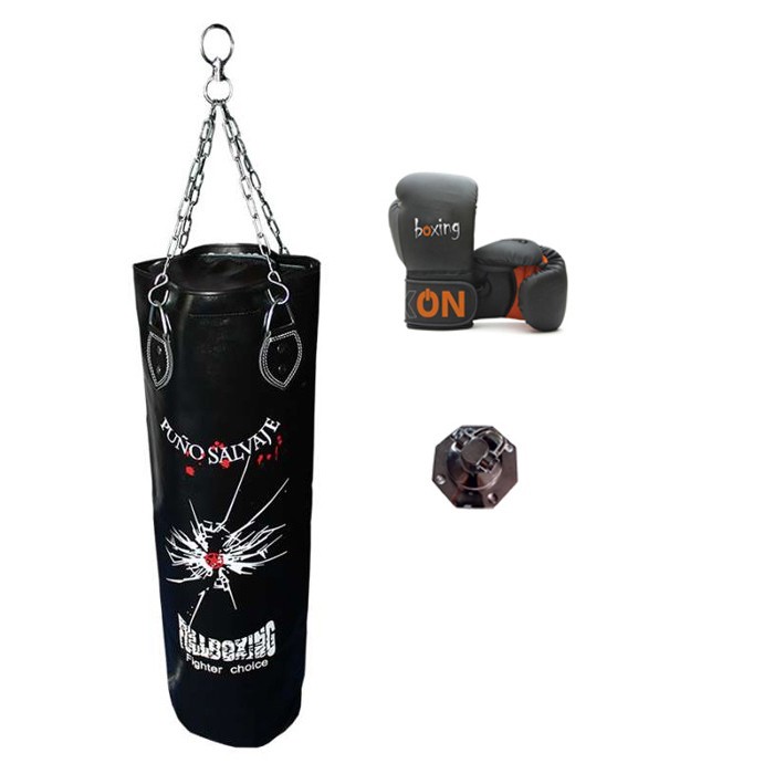 Kit Saco de Boxeo 100 cm vacío con Guantes Boxeo y Enganche